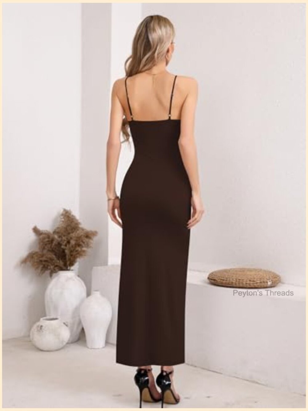 Double Lined Cami Maxi Dress Sleeveless Spaghetti Strap Slim Fit Party Long - Picture 5 of 6